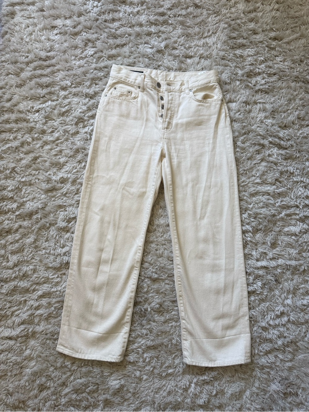 Zara Cream Straight-Leg High-Rise Jeans